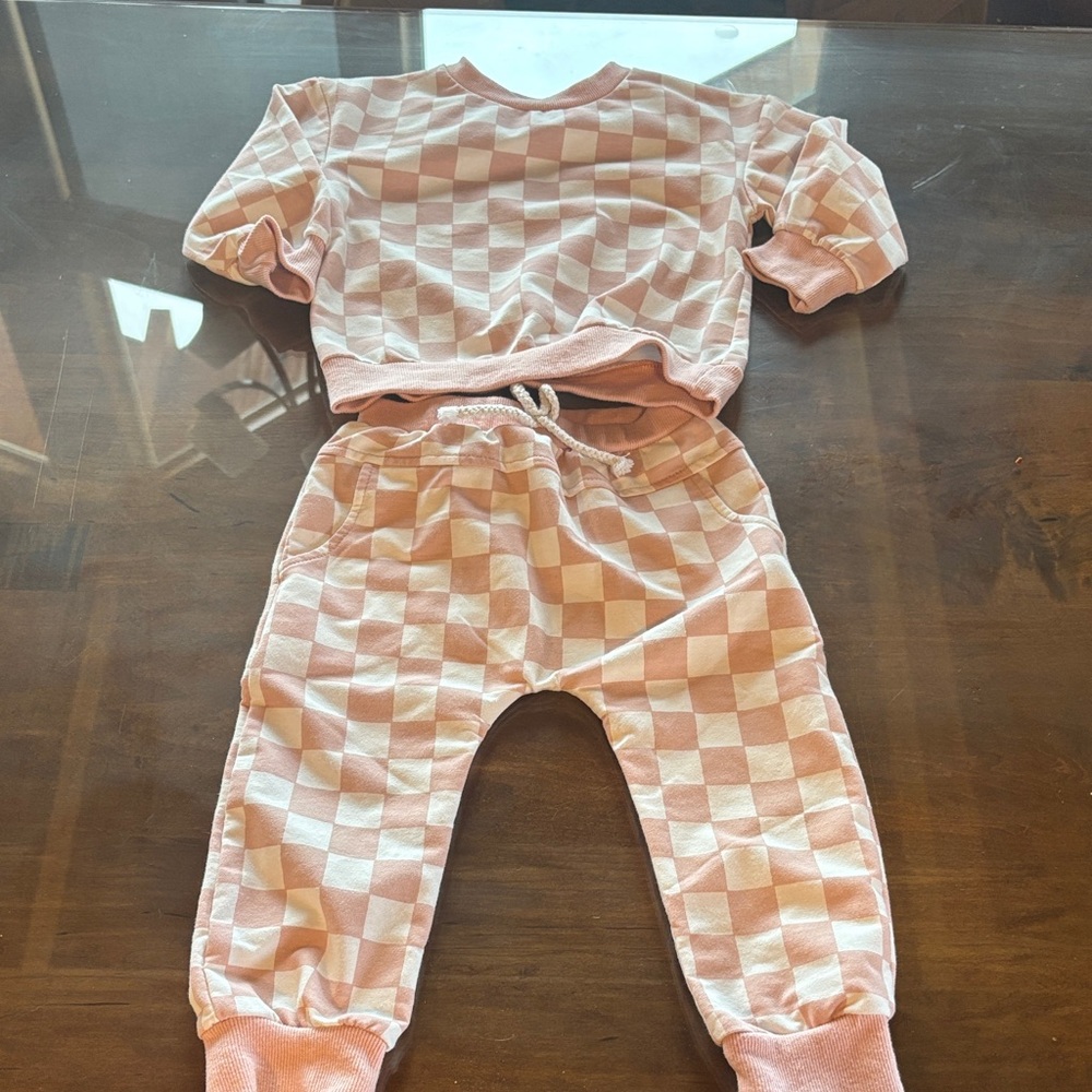 Toddler Pink Checkerboard Sweat Set